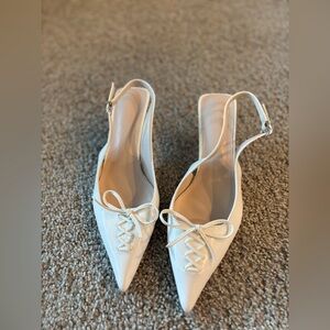 Bow Laced White Slingback Wedding Heels